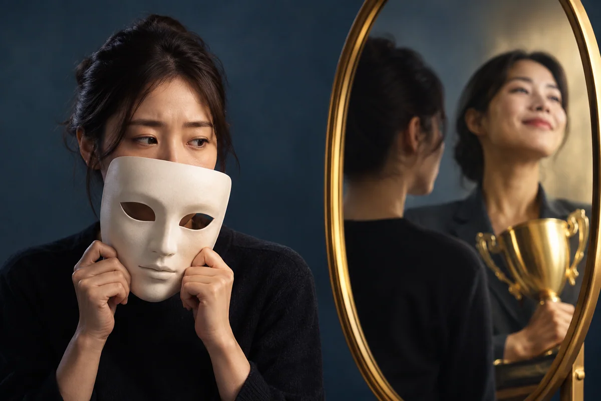 가면 증후군 주제를 표현한 이미지