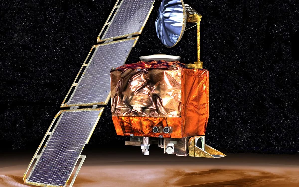 화성 궤도를 도는 NASA 화성 기후 궤도선을 그린 상상도