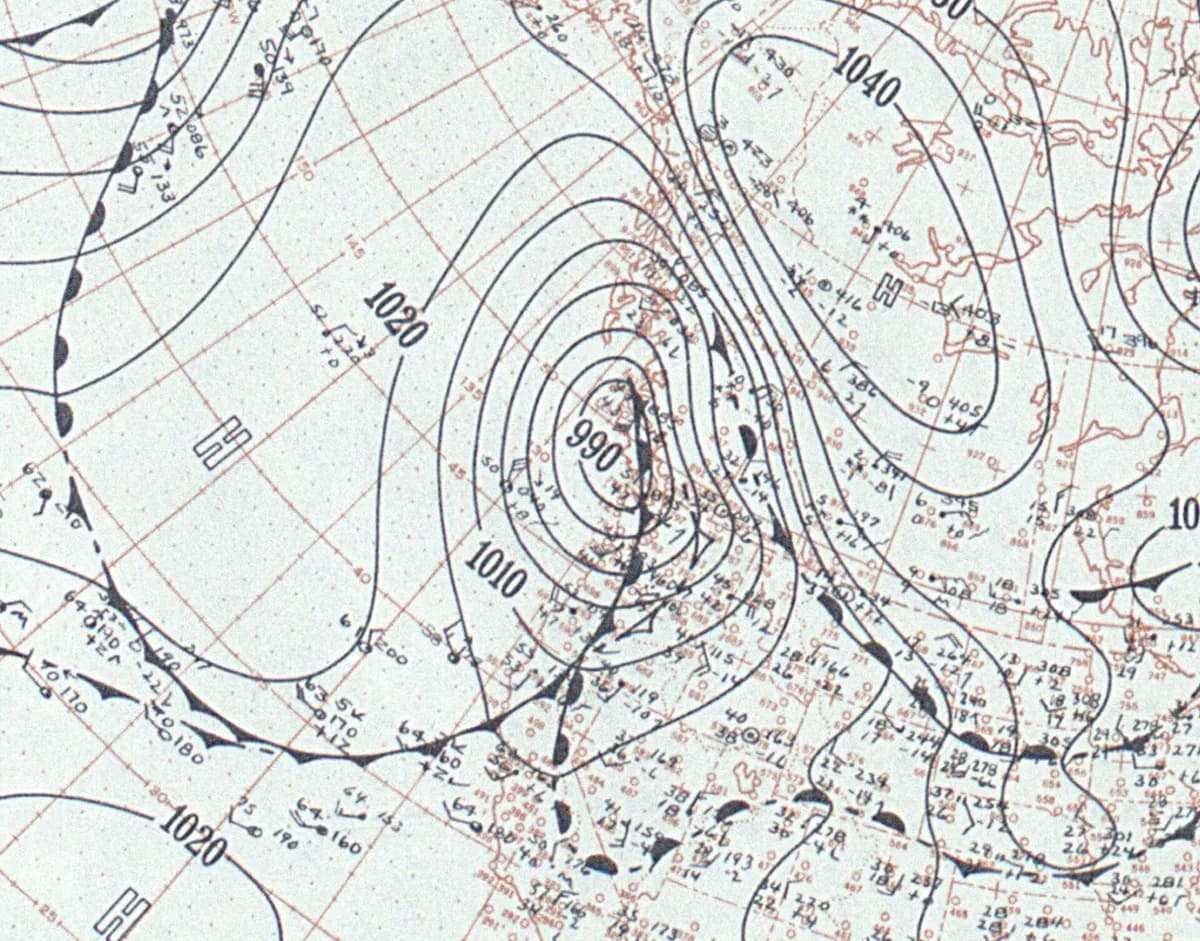 1940년 11월 7일 북아메리카 태평양 북서부 연안의 기압 배치를 그린 지상 일기도